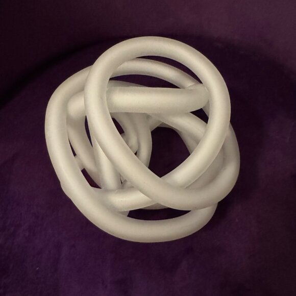 White Glass Knot Ball Sculpture Art Glass Twisted Abstract Handmade Paperweight - Picture 7 of 8